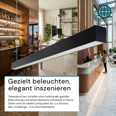 LED Büro-/Tresenleuchte, in Schwarz, 120 cm, 40W, 4800 lm, 3000-6500 K (CCT), EAGLERISE Netzteil.