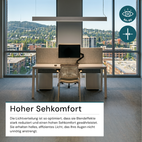 LED Büro-/Tresenleuchte, in Grau, 120 cm, 40W, 4800 lm, 3000-6500 K (CCT), EAGLERISE Netzteil