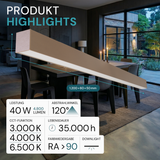 LED Büro-/Tresenleuchte, in Champagner Gold, 120 cm, 40W, 4800 lm, 3000-6500 K (CCT), EAGLERISE Netzteil