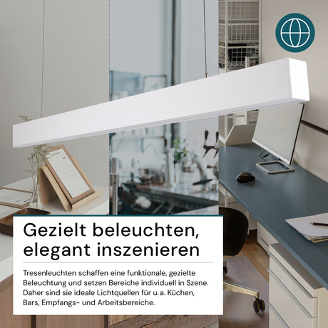 LED Büro-/Tresenleuchte, in Weiß, 120 cm, 40W, 4000 lm, 3000-6500 K (CCT), LIFUD Netzteil, erweiterbar, Aluminium