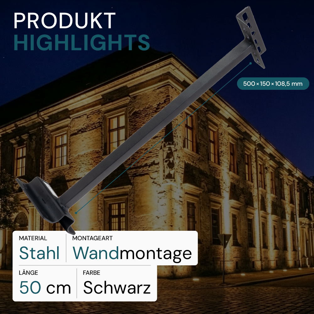 Wandhalterung für Fluter, Ausleger, 150x500mm, schwarz