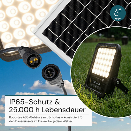 Solarstrahler, LED-Fluter, Solar mit Akku, 6W, 550lm, 6500K, IP65, schwarz.