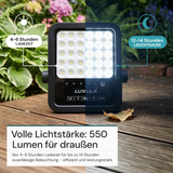 Solarstrahler, LED-Fluter, Solar mit Akku, 6W, 550lm, 6500K, IP65, schwarz.