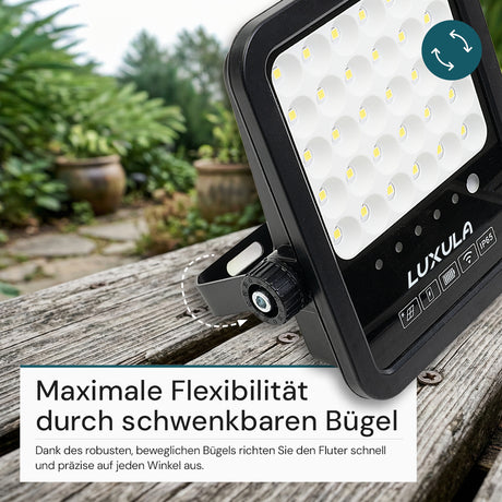 Solarstrahler, LED-Fluter, Solar mit Akku, 15W, 1650lm, 6500K, IP65, schwarz.