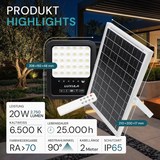 Solarstrahler, LED-Fluter, Solar mit Akku, 20W, 2750lm, 6500K, IP65, schwarz
