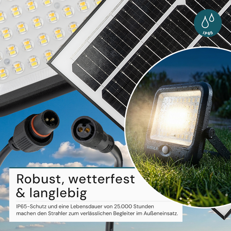 Solarstrahler, LED-Fluter, Solar mit Akku, PIR, 20W, 4800lm, 3CCT, IP65, schwarz.