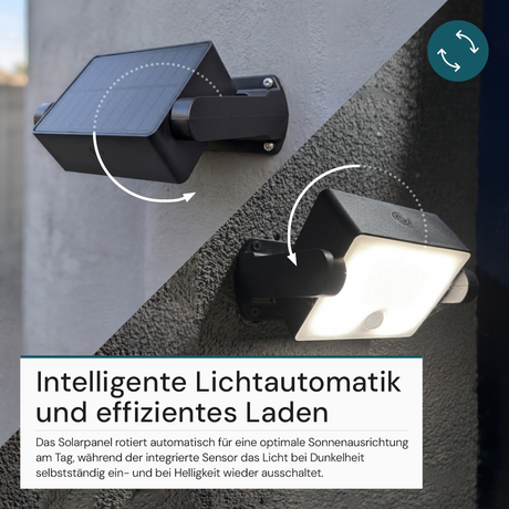 Automatisch rotierender Solar-Fluter mit Bewegungssensor, 6W, 800 lm, 4000K, IP65, Akku.