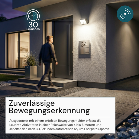 Automatisch rotierender Solar-Fluter mit Bewegungssensor, 6W, 800 lm, 4000K, IP65, Akku.