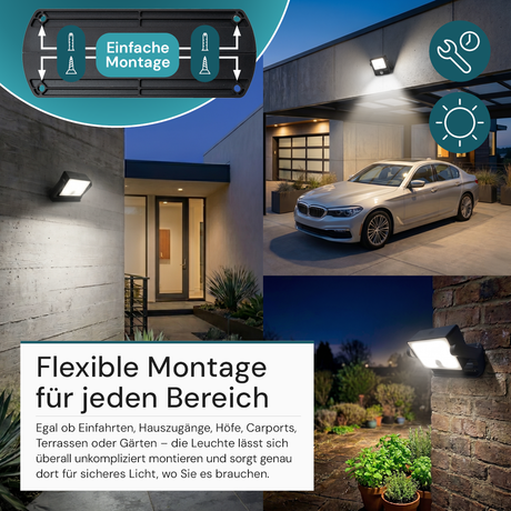 Automatisch rotierender Solar-Fluter mit Bewegungssensor, 6W, 800 lm, 6500K, IP65, Akku.