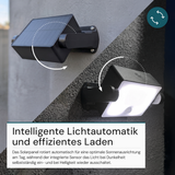 Automatisch rotierender Solar-Fluter mit Bewegungssensor, 6W, 800 lm, 6500K, IP65, Akku.