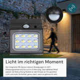 Solar LED Wandleuchte mit drehbarem Lichtkopf und Solarpanel, PIR-Sensor, IP65 und 3 CCT mit Akku, schwarz