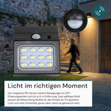 Solar LED Wandleuchte mit drehbarem Lichtkopf und Solarpanel, PIR-Sensor, IP65 und 3 CCT mit Akku, schwarz