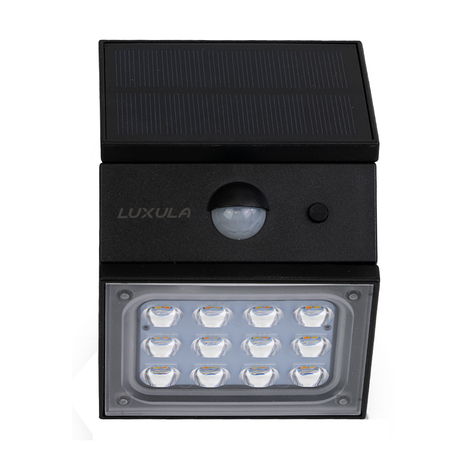 Solar LED Wandleuchte mit drehbarem Lichtkopf und Solarpanel, PIR-Sensor, IP65 und 3 CCT mit Akku, schwarz