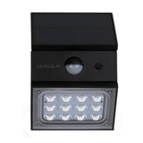 Solar LED Wandleuchte mit drehbarem Lichtkopf und Solarpanel, PIR-Sensor, IP65 und 3 CCT mit Akku, schwarz