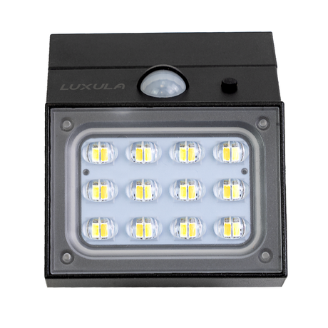 Solar LED Wandleuchte mit drehbarem Lichtkopf und Solarpanel, PIR-Sensor, IP65 und 3 CCT mit Akku, schwarz
