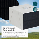 Solar LED Wandleuchte mit drehbarem Lichtkopf und Solarpanel, PIR-Sensor, IP65 und 3 CCT mit Akku, weiß