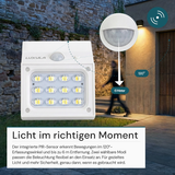 Solar LED Wandleuchte mit drehbarem Lichtkopf und Solarpanel, PIR-Sensor, IP65 und 3 CCT mit Akku, weiß