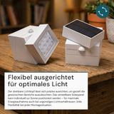 Solar LED Wandleuchte mit drehbarem Lichtkopf und Solarpanel, PIR-Sensor, IP65 und 3 CCT mit Akku, weiß