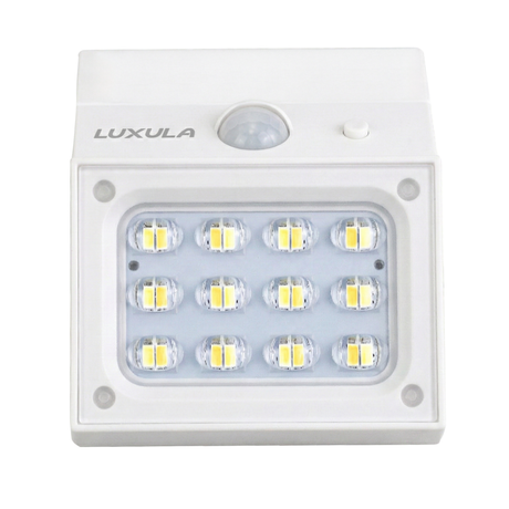 Solar LED Wandleuchte mit drehbarem Lichtkopf und Solarpanel, PIR-Sensor, IP65 und 3 CCT mit Akku, weiß