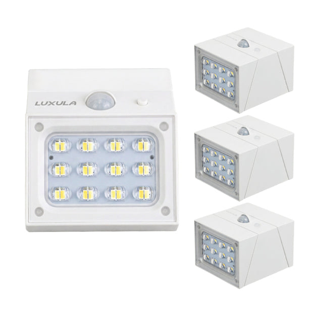 Solar LED Wandleuchte mit drehbarem Lichtkopf und Solarpanel, PIR-Sensor, IP65 und 3 CCT mit Akku, weiß