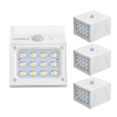 Solar LED Wandleuchte mit drehbarem Lichtkopf und Solarpanel, PIR-Sensor, IP65 und 3 CCT mit Akku, weiß