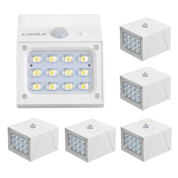 Solar LED Wandleuchte mit drehbarem Lichtkopf und Solarpanel, PIR-Sensor, IP65 und 3 CCT mit Akku, weiß