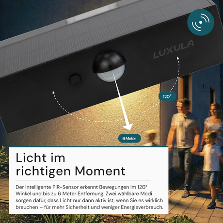 Solar LED Wandleuchte Up/Down, PIR-Sensor, IP65, warmweiß (3000 K), mit Akku