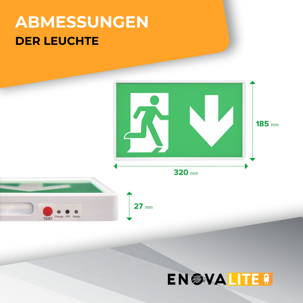 LED-Fluchtwegleuchte, Notausgang mit Notstromeinheit, Anti Panik Licht, TEST-Funktion, Wandmontage