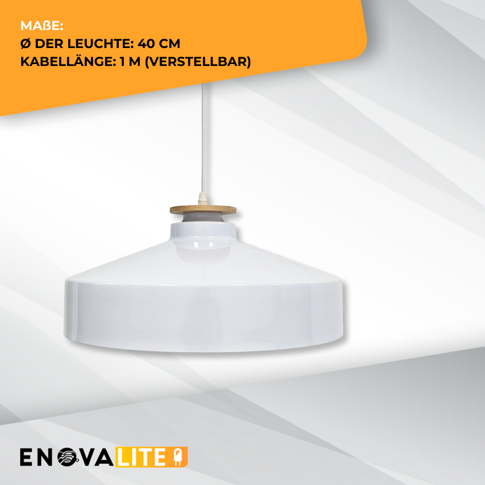 Elegante Pendelleuchte in Weiß  inkl E27-Filamentleuchtmittel, 7W/700lm, 2700K/warmweiß, Milchglas, runde Form, aus Stahl, E27-Fassung, IP20, Ø40 cm