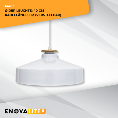 Elegante Pendelleuchte in Weiß, runde Form, aus Stahl, E27-Fassung, IP20, Ø40 cm.