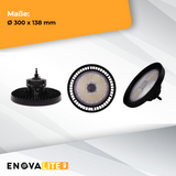 LED-HighBay, UFO, Leistung und Lichtfarbe einstellbar, 100/150/200 W, 3500-5500 K, 14000-28000 lm, IP65, LIFUD, 0-10V dimmbar, 9-in-1 Leuchte, energieeffizient