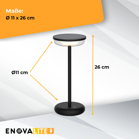 LED-Tischleuchte mit Akku, Solar- und Netzbetrieb, dimmbar, 2700 K (warmweiß), bis zu 48 h Leuchtzeit, IP44, wiederaufladbar, USB-C, In- und Outdoor.