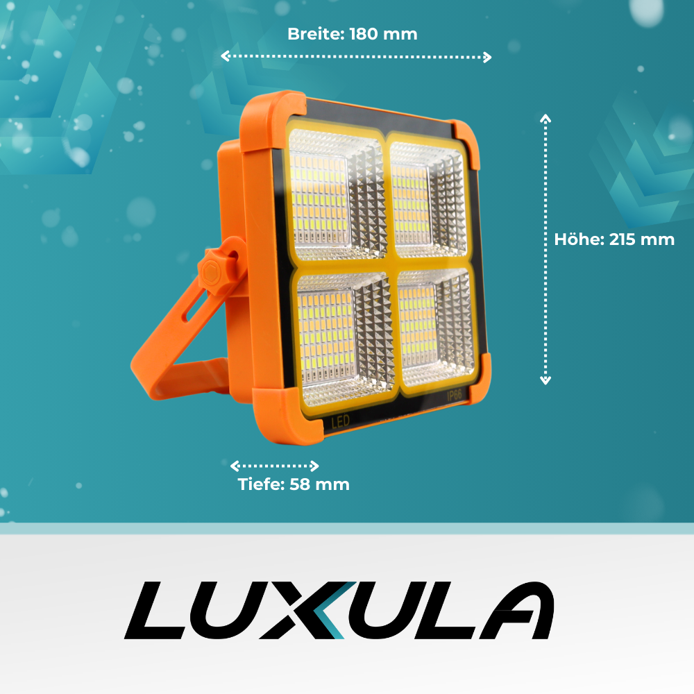 Solar Baustrahler mit Akku, CCT, 6 Std.Leuchtzeit, USB In- & Output, IP65, Magnet- & Hängefunktion | Lichttechnik24.de.