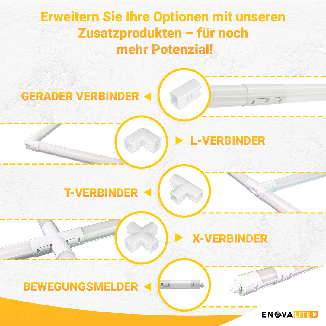 4er Pack LED Feuchtraumleuchte PRO, 120cm, 36W, 4320lm, 4000K (neutralweiß), IP65, OSRAM-Netzteil, Steckklemme, durchschleifbar
