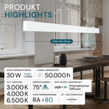 LED Büro-/Tresenleuchte Up&Down, weiß, 120 cm, 30 W, 3600 lm, UGR<19, 3000-6500 K (CCT), LIFUD Netzteil, erweiterbar, Aluminium