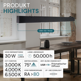 3er-Pack LED Büro-/Tresenleuchte Up&Down, schwarz, 120 cm, 30 W, 3600 lm, UGR<19, 3000-6500 K (CCT), LIFUD Netzteil, erweiterbar, Aluminium