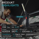 LED-Arbeitsleuchte mit Akku, 5 Lichtmodi, 11 cm, mit Magnet und Haken, USB-aufladbar, drehbare Taschenlampe, Inspektionsleuchte