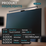 Monitor Lampe in Schwarz, Touch Control, 50 cm, 5 W Leistung, Lichtfarbe und Helligkeit einstellbar, Bildschirmlampe