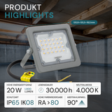 LED-Fluter, 20 W, 4000 K (neutralweiß), 1800 lm, grau, IP65