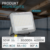 LED-Fluter, 50 W, 4000 K (neutralweiß), 6500 lm, grau, IP65
