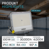LED-Fluter, 100 W, 4000 K (neutralweiß), 12000 lm, grau, IP65