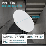 9er-Pack LED Deckenlampe, rund, 24 W, 2500 lm, 4000 K (neutralweiß), Ø35 cm, IP44-wassergeschützt, Quick Connector, moderne Leuchte, Badezimmer Lampe