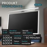 Monitor Lampe in Weiß, Touch Control, 50 cm, 5 W Leistung, Lichtfarbe und Helligkeit einstellbar, Bildschirmlampe