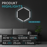 LED Deckenleuchte, HexaForm, 1er Set, 6500 K (Kaltweiß), Hexagon Leuchte, 40 W Garagenlampe, Salon Beleuchtung