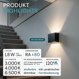 LED Akku Wandleuchte mit Bewegungssensor, Up- & Downlight, Lichtfarbe und Helligkeit einstellbar, mit Fernbedienung, schwarz, wiederaufladbar, Innenbereich