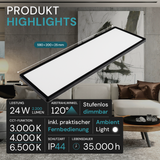 LED-Panel mit Fernbedienung, 58×20 cm, schwarz, 24 W, 2200 lm, IP44 Wassergeschützt, Helligkeit und Lichtfarbe einstellbar