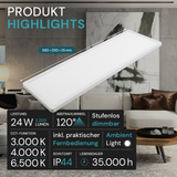 LED-Panel mit Fernbedienung, 58×20 cm, weiß, 24 W, 2200 lm, IP44 Wassergeschützt, Helligkeit und Lichtfarbe einstellbar