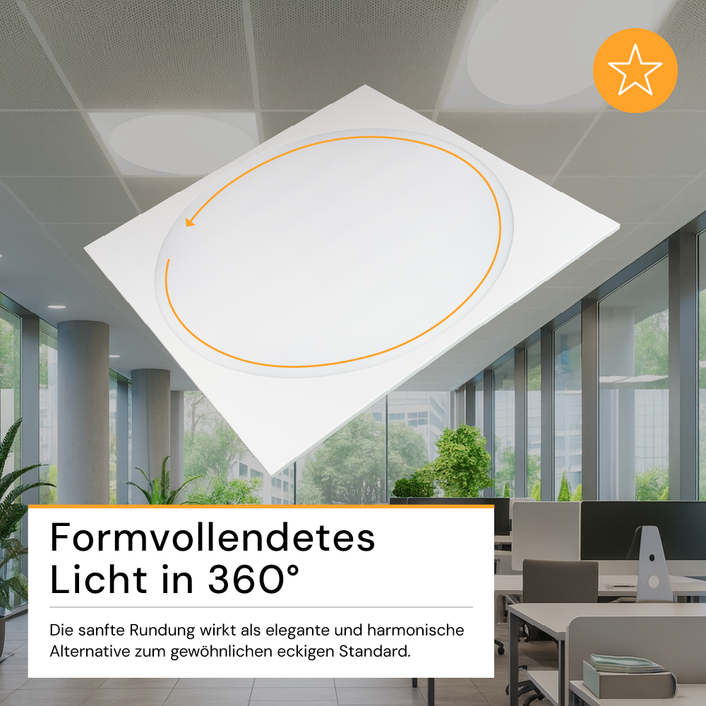 5er Pack LED-Panel mit runder Leuchtfläche, 62x62 cm, 30 W, 3600 lm, 4000 K (neutralweiß), Lifud Netzteil