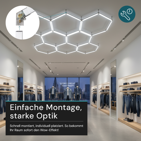 LED Deckenleuchte, HexaForm, 1er Set, 6500 K (kaltweiß), Hexagon Leuchte, 40 W Garagenlampe, Salon Beleuchtung