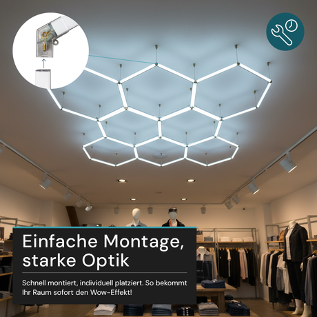 LED Deckenleuchte, HexaForm, 8er Set, 6500 K (kaltweiß), Hexagon Leuchte, Garagenlampe, Salon Beleuchtung